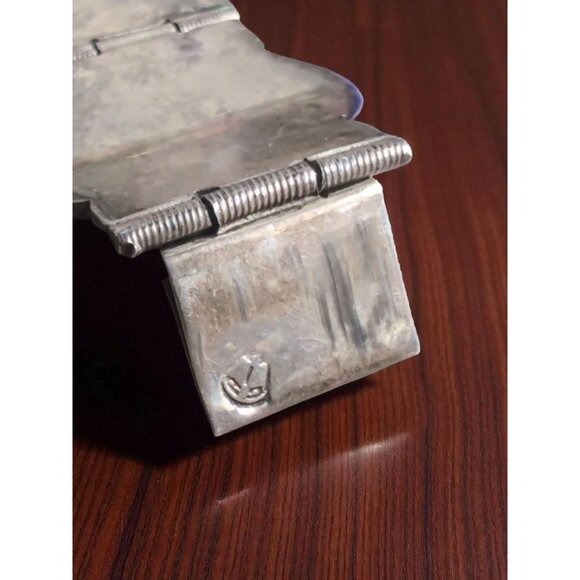 Vintage Mexican Sterling Silver Panel Bracelet Green Onyx 7.25" 60g - Picture 3 of 3